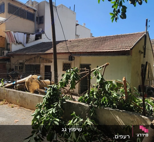 גג רעפים עם ענפים שבורים על הקרקע